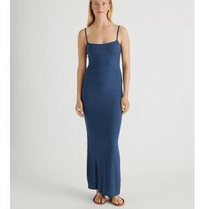 Quince Tencel Rib Knit Maxi Slip Dress Navy